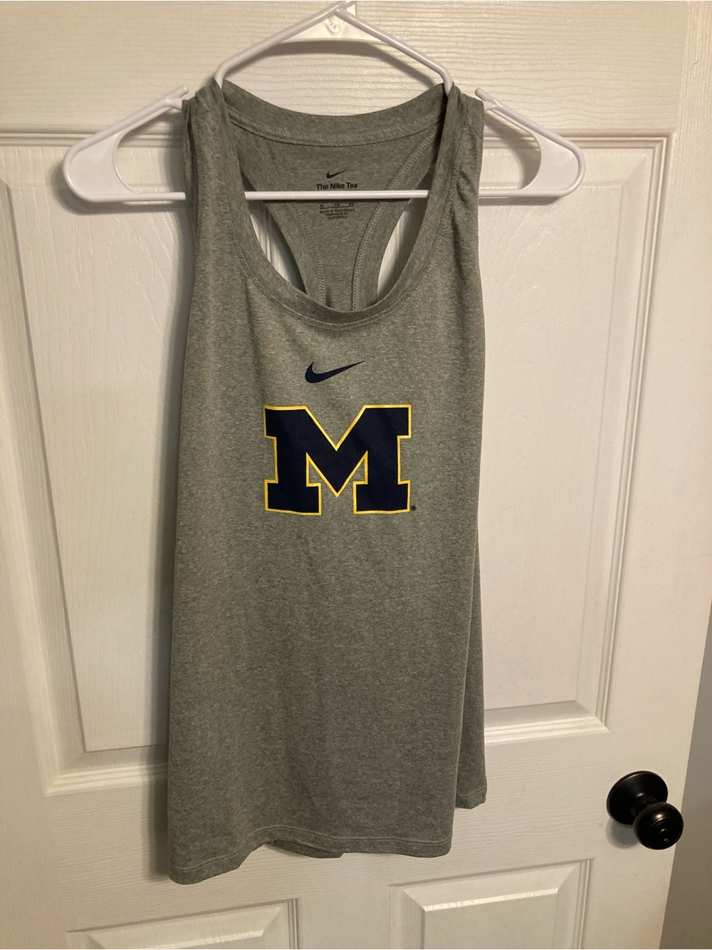 Nike Gray Racerback Tank with Navy & Yellow Michigan 'M' Emblem
